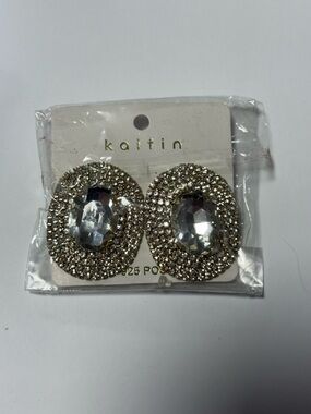Kaitin Crystal Oval Statement Earrings - Clear and Gold